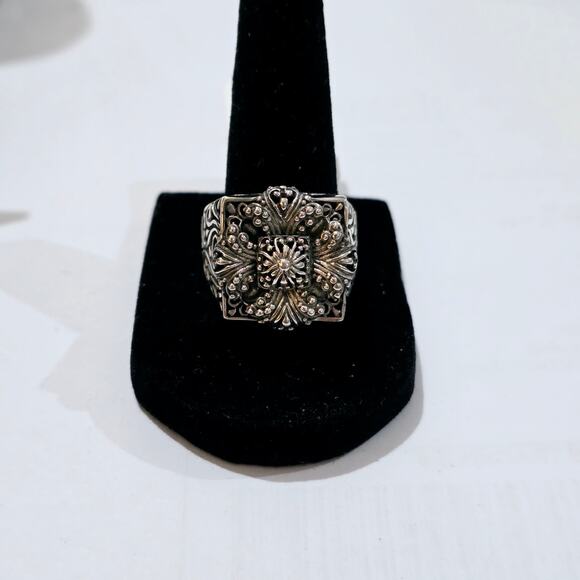 Sarda Bali Sterling Silver 925 Floral Scroll Cross Square Ring Size 10 NWT - Picture 1 of 7
